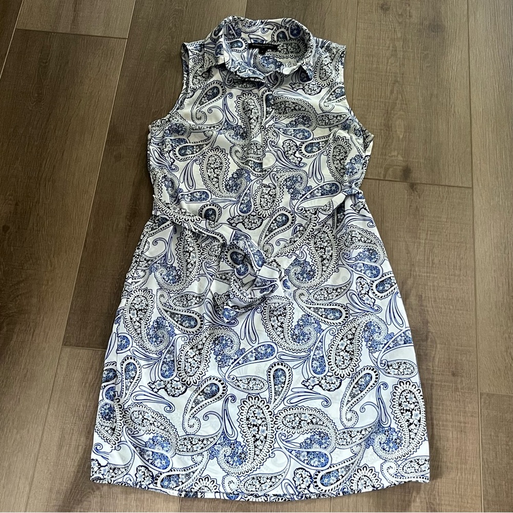 Banana Republic Blue White Paisley Sheath Dress Sleeveless Sz 6 Summer Resort - Picture 6 of 13